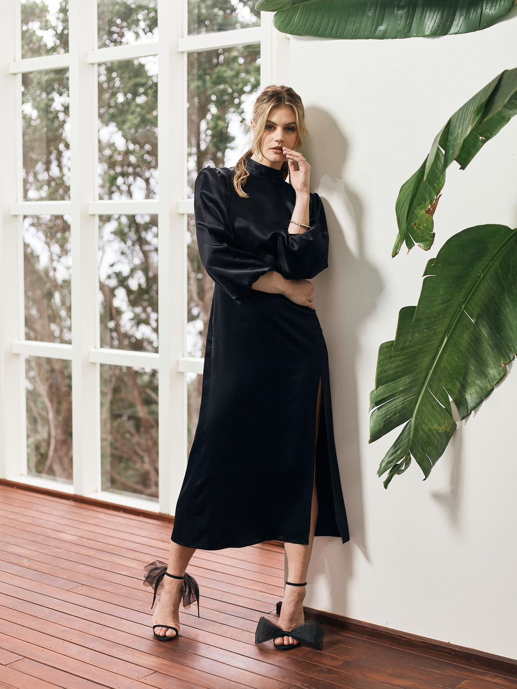 long sleeve black silk dress JETT IN BLACK