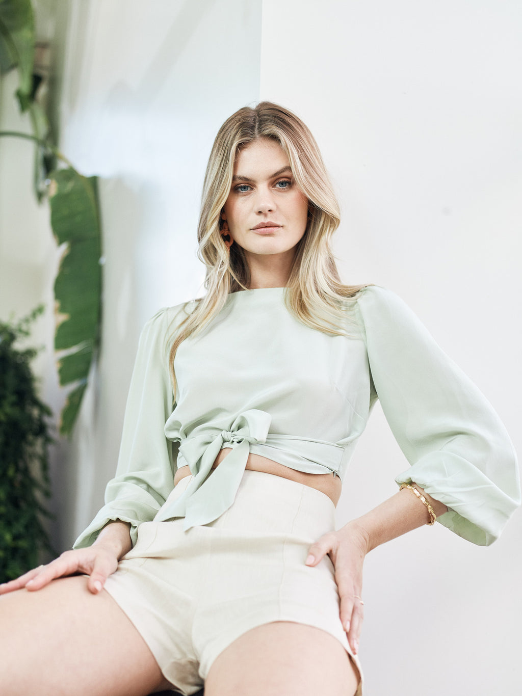 KAYLA SILK CROP TOP - SAGE