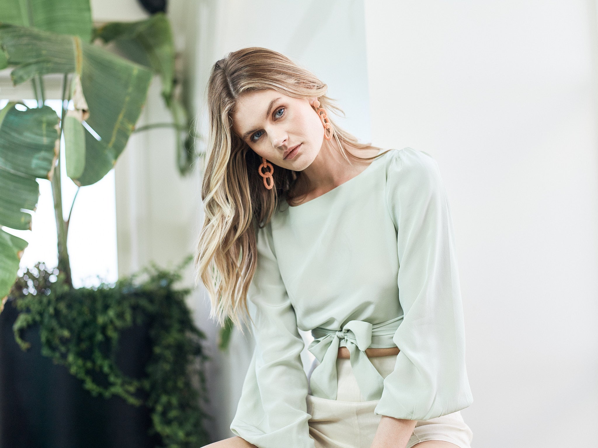 KAYLA SILK CROP TOP - SAGE